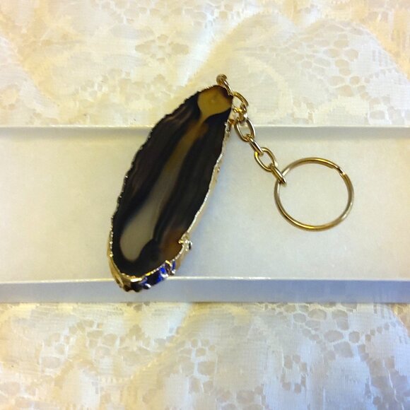 Vintage Gemstone Keychain Elegant Gold Tone Metal Pendant - Picture 5 of 8